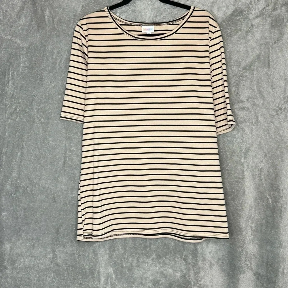 Lularoe‎ 3X Shirt Top Brown Striped Short Sleeve Scoop Neck Stretch Knit Womens